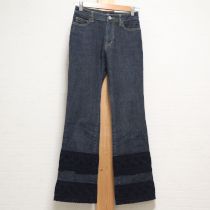 紺裾レースストレッチデニムパンツ【S】