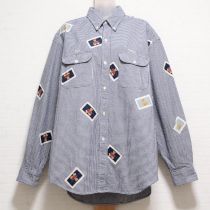 紺チェックくまワッペンボタンダウンシャツ【M】