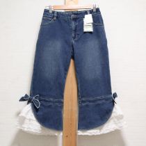 ブルー×白裾ローンフリルリボン付きクロップドパンツ【4(L)】