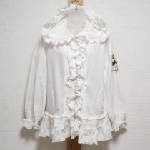 オフ白薔薇刺繍リボン&フード付きオーバーブラウス