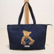 紺オーバーオールくま刺繍バッグ