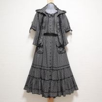 黒水玉フード付きローンベスト&ローンワンピース