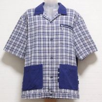 ブルー系五輪くま刺繍チェックシャツ【M】