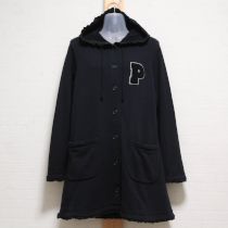 黒ロゴ刺繍スウェットチュニックパーカー