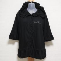 黒フリルフード付きカットソーカーディガン【4(L)】