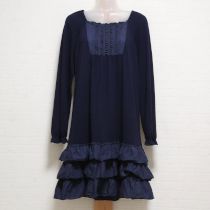 紺段々フリルカットソーチュニック