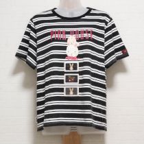 黒×白うさぎプリントボーダーTシャツ