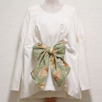 生成麦わら帽子ptリボン付きタックブラウス
