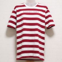 赤×白ロゴ入りボーダーTシャツ