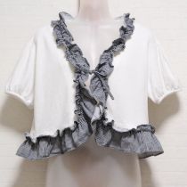 白ヒッコリーフリル使いカットソーボレロ【M】