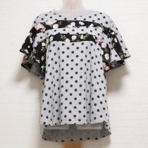 グレーFRAPBOISコラボ薔薇の森pt×水玉パッチワークTシャツ【1】