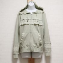 薄荷エンブロイダリーレース使いスウェットパーカー【L】