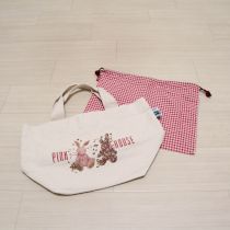生成ギンガムうさぎトートバッグ巾着付き