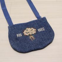 ブルー野薔薇ブーケ刺繍ポシェット
