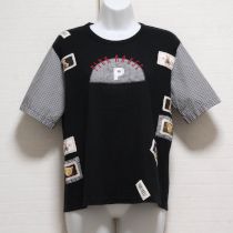 黒ギンガム袖くまワッペンカットソー