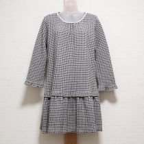 こげ茶×白チェックレース使いカットソーチュニック