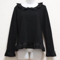 黒ローンフリル使いカットソー【4(L)】