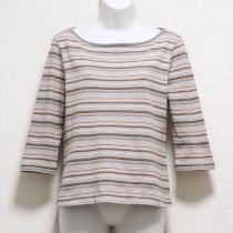 ブルーグレー系マルチボーダーTシャツ【M】
