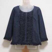 紺デニムフリル使いブラウス【M】