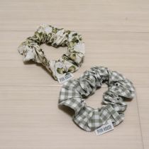薄荷系WhiteClover柄&ギンガムシュシュ2個セット