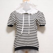 黒×白ローン使いボーダーコットンセーター