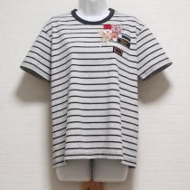 グレー系エンジェルローズ刺繍ボーダーTシャツ【3(M)】