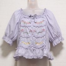 パープルle langage des fleurs 刺繍入りブラウス