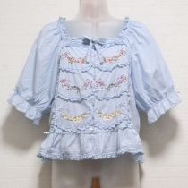 水色le langage des fleurs 刺繍入りブラウス