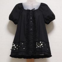 黒薔薇刺繍スモックブラウス