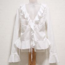 白カットワーク&シャーリングブラウス【S】