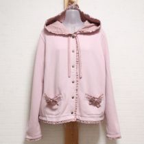 ピンクギンガムゼッケンフード付きカットソーカーディガン【4(L)】