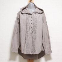 茶ギンガムピコフリルフード付きブラウス【L】