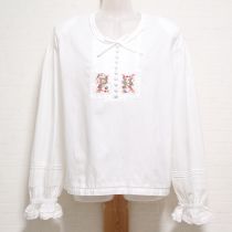 オフ白ロゴクロスステッチ刺繍ブラウス