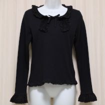黒ローンフリル&ドットチュール使いカットソー【3(M)】