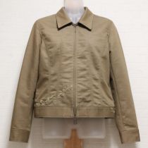 ベージュ系リボン刺繍ジップジャケット【S】