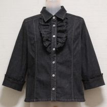 黒胸元フリルデニムブラウス【M】