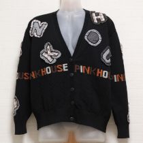 黒ロゴ刺繍&パッチコットンカーディガン