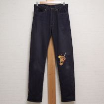 紺カクテル刺繍デニムパンツ【LL】