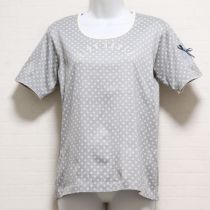 グレー水玉リボンptバイカラーTシャツ【M】