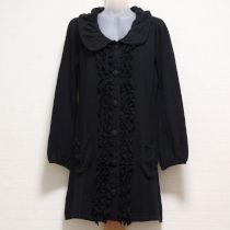 黒フリル使いロングニットカーディガン