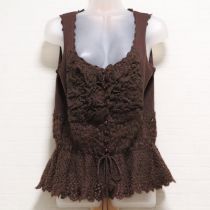 茶モヘヤクロッシェ使いニットジレ