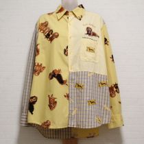 黄系ダックス刺繍×ネームパッチワークシャツ【M】