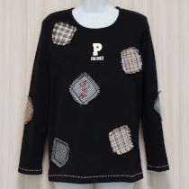 黒フリンジパッチワーク長Tシャツ【M】