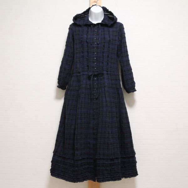 8月31日までお値下 新品 ピンクハウス フラワーチェック柄 ロングワンピース 紺×グリーンチェックフード付きワンピース - ピンクハウス通販