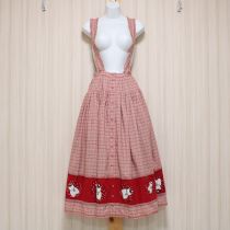 赤系チェック雪だるまくま吊スカート