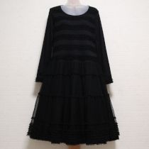 黒ドットチュールフリルカットソーワンピース