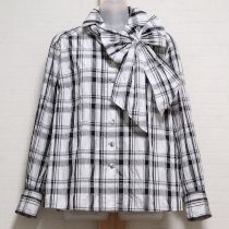 黒×白チェックポリブラウスリボンタイ付き【3(9号)】