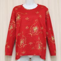 赤花柄長Tシャツ