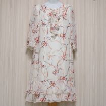 白リボンプリントシフォンワンピース【4(11号)】