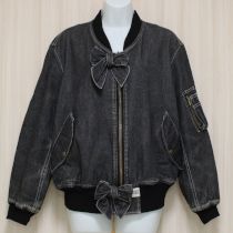 黒リボン付きデニムブルゾン